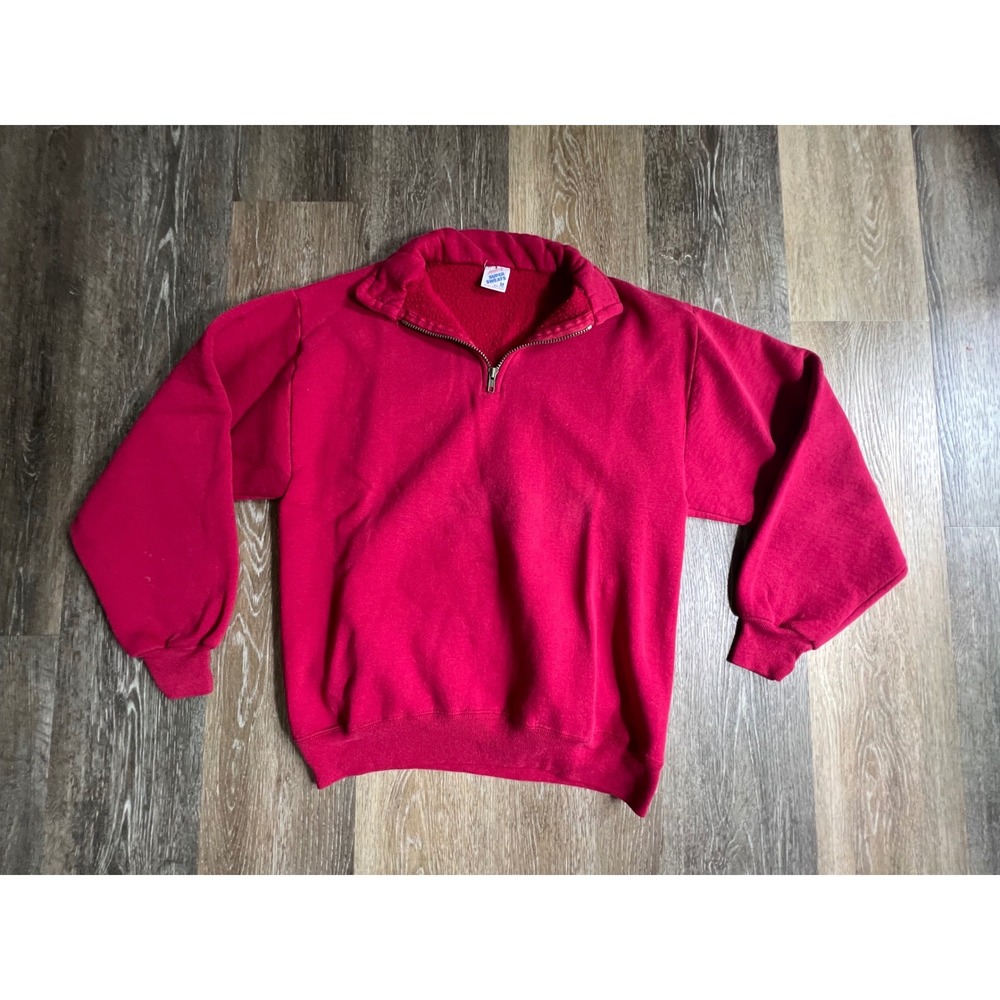 Jerzees Super Sweats Pullover Mens Medium Pink Excellent Vintage Quarter Zip USA